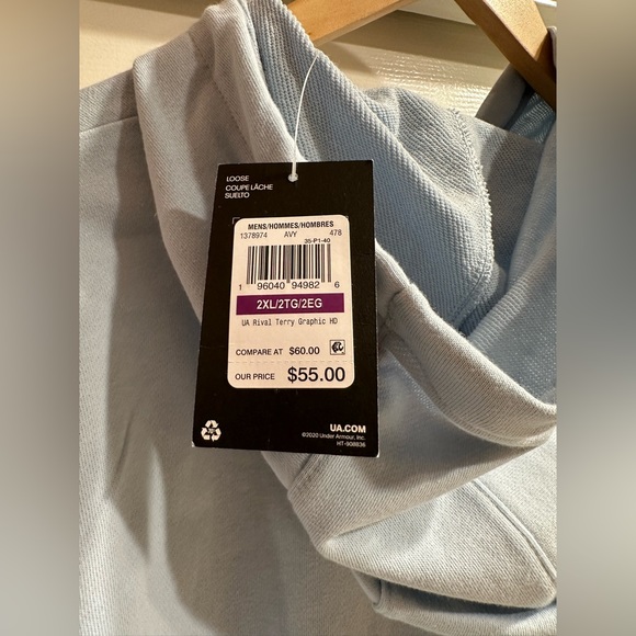 NWT Under Armour Light Blue Men’s Rival Terry Graphic Hoodie Sweatshirt Pockets - Picture 5 of 12